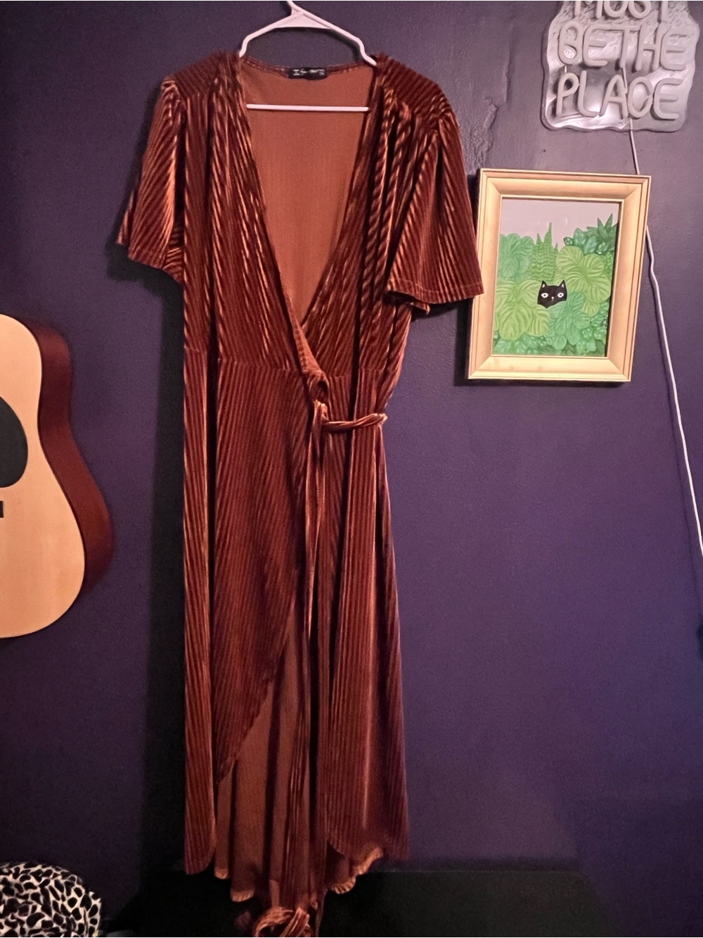 PLUS SIZE vintage velvet-feel wrap dress